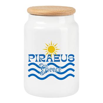 Le Pirée Grèce Soleil et Vagues de mer - Boîte à biscuits avec couvercle en bois - blanc - Devant