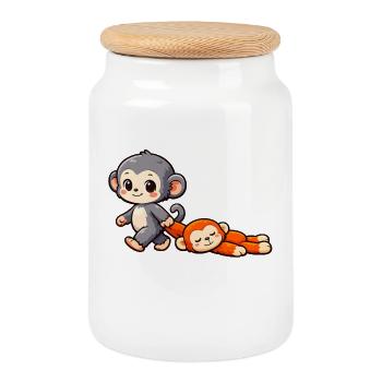 Bébé Singe Coup de Poing - Boîte à biscuits avec couvercle en bois - blanc - Devant