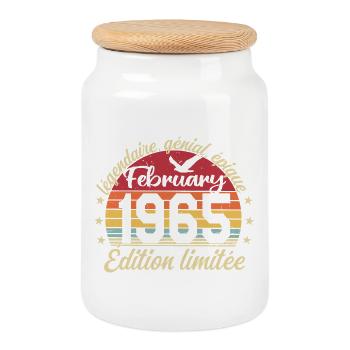 February 1965 Birthday February 1965 Retro 1965 - Cookie Jar with Wooden Lid - white - Front