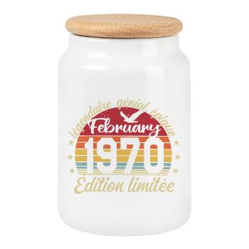 Février 1970 Anniversaire février 1970 Retro 1970 - Boîte à biscuits avec couvercle en bois - blanc - Devant