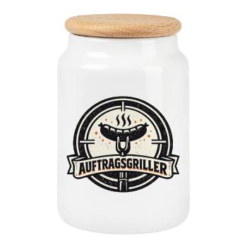 Contract Griller Funny BBQ Gift Men - Cookie Jar with Wooden Lid - white - Front