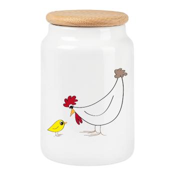 Fans de poulet - - Coq - Poulet fou - Boîte à biscuits avec couvercle en bois - blanc - Devant