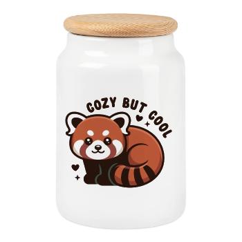 Câlin Panda Rouge MIGNON MAIS COOL - Boîte à biscuits avec couvercle en bois - blanc - Devant
