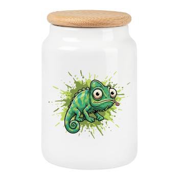 Chameleon Graffiti Spritzer - Keksdose mit Holzdeckel - Weiß - Vorne