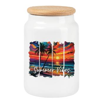 Graphique de citation amusante sur les ambiances estivales - Boîte à biscuits avec couvercle en bois - blanc - Devant