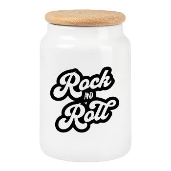 Rock'n'Roll-Vintage-Skript - Keksdose mit Holzdeckel - Weiß - Vorne