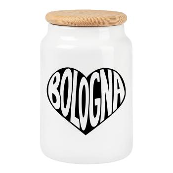 Typographie du cœur de Bologne - Boîte à biscuits avec couvercle en bois - blanc - Devant