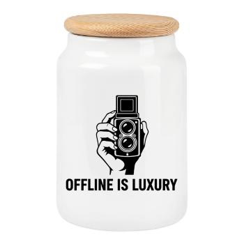 Offline gibt es Luxus-Vintage-Kamera-Linoleumschnitt - Keksdose mit Holzdeckel - Weiß - Vorne