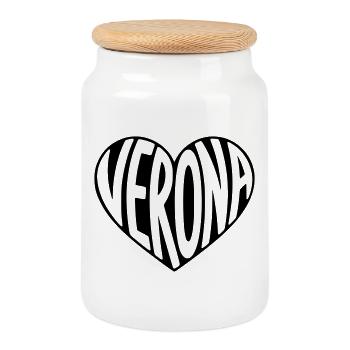 Vérone Italie Typographie du cœur - Boîte à biscuits avec couvercle en bois - blanc - Devant