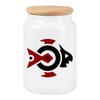 Flying Fish - Tribal Fantasy Flying Fish - Cookie Jar with Wooden Lid - white - Front