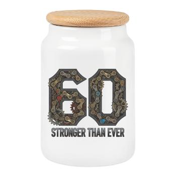 Stronger Than Ever 60th Birthday Bike Art - Cookie Jar with Wooden Lid - white - Front