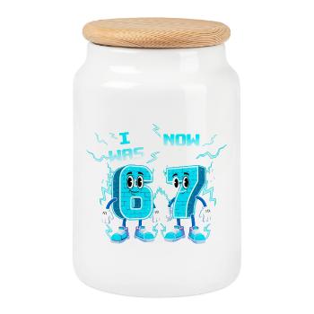 avait 6 Maintenant je suis 7 Six Sept 6 7 Mème - Boîte à biscuits avec couvercle en bois - blanc - Devant