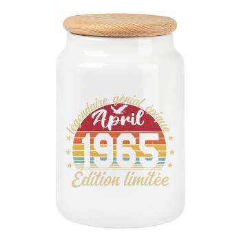 1965 avril Anniversaire avril 1965 - Boîte à biscuits avec couvercle en bois - blanc - Devant
