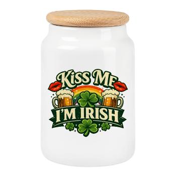 Kiss Me I'm Irish St Patrick's Design - Cookie Jar with Wooden Lid - white - Front