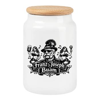 Franz Joseph Buam Logo - Keksdose mit Holzdeckel - Weiß - Vorne
