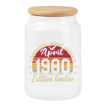 1980 avril Anniversaire avril 1980 - Boîte à biscuits avec couvercle en bois - blanc - Devant