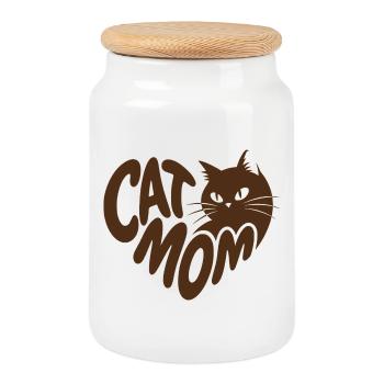 Faute rétro de frappe de Cat Mom Cat Mom - Boîte à biscuits avec couvercle en bois - blanc - Devant