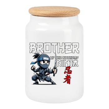Frère du ninja d’anniversaire Compleanno Funny - Boîte à biscuits avec couvercle en bois - blanc - Devant