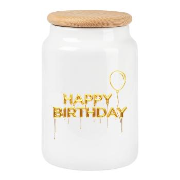 Happy Birthday Liquid Gold - Edler Geburtstag - Keksdose mit Holzdeckel - Weiß - Vorne