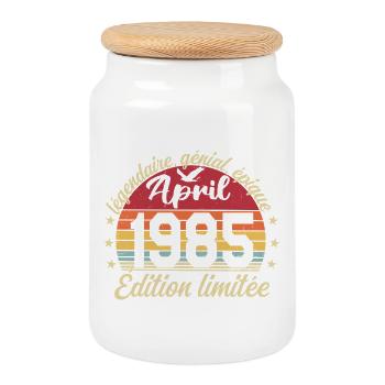 1985 April Anniversary April 1985 - Cookie Jar with Wooden Lid - white - Front