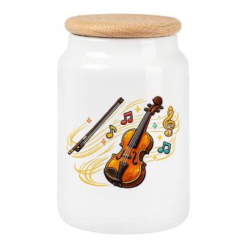 Sound peg violin - Cookie Jar with Wooden Lid - white - Front