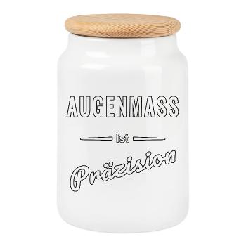 Augenmaß ist Präzision – Spruch - Keksdose mit Holzdeckel - Weiß - Vorne