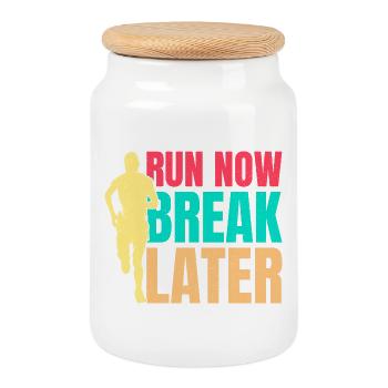 Running Run Now Break Later Marathon Runner - Cookie Jar with Wooden Lid - white - Front