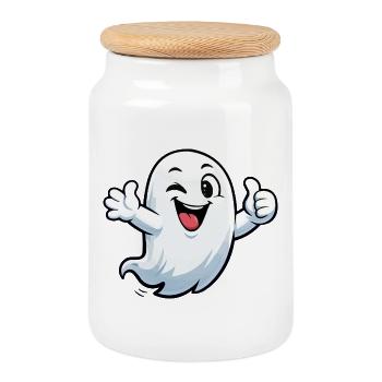 Dessin animé du Fantôme Clin d’Œil - Boîte à biscuits avec couvercle en bois - blanc - Devant