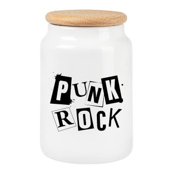 punk-01Punk Rock – Rebellious Music & Alternative - Cookie Jar with Wooden Lid - white - Front