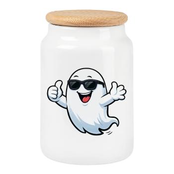 Sun spirit with sunglasses - Cookie Jar with Wooden Lid - white - Front