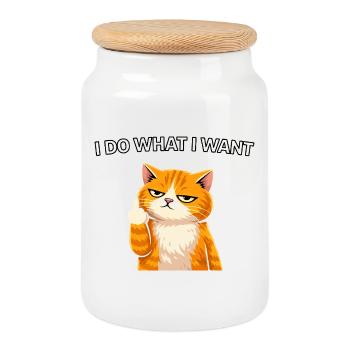 Freche Katze, ich mache, was ich will - Keksdose mit Holzdeckel - Weiß - Vorne