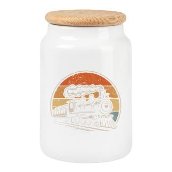 Locomotive, Railway, Steam Locomotive, Model Railway - Cookie Jar with Wooden Lid - white - Front