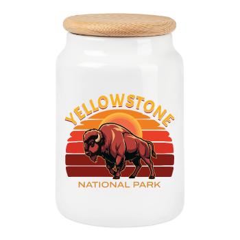 Yellowstone-Nationalpark Büffelbisons - Keksdose mit Holzdeckel - Weiß - Vorne