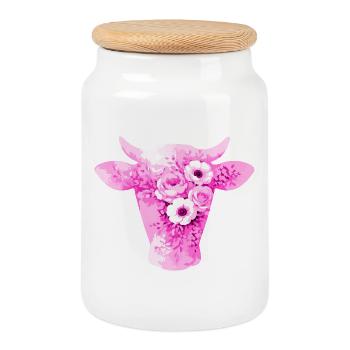 Fleurs en forme de vache - Boîte à biscuits avec couvercle en bois - blanc - Devant