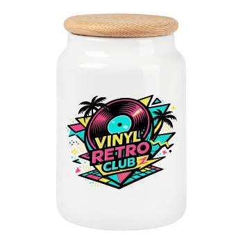 Club Rétro du Vinyle - Boîte à biscuits avec couvercle en bois - blanc - Devant
