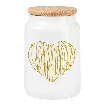 Lettrage jaune à pointes de Londres - Boîte à biscuits avec couvercle en bois - blanc - Devant