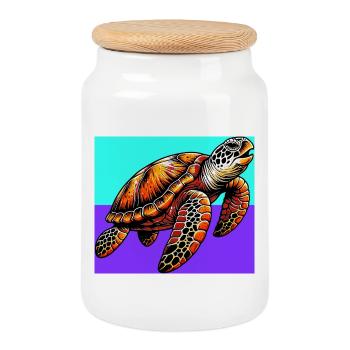turtle - Cookie Jar with Wooden Lid - white - Front