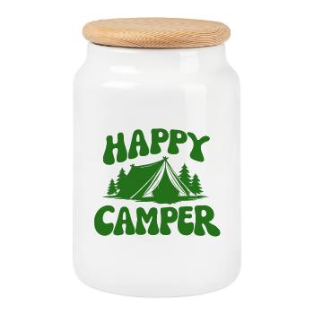 Happy Camper Waldzelten  - Keksdose mit Holzdeckel - Weiß - Vorne