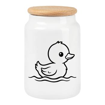 Baby Duck Swimming – Black & White - Cookie Jar with Wooden Lid - white - Front