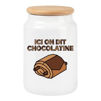 Ici on dit chocolatine viennoiserie Sud-Ouest - Boîte à biscuits avec couvercle en bois - blanc - Devant