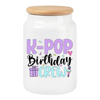 K Pop Birthday Crew - Keksdose mit Holzdeckel - Weiß - Vorne