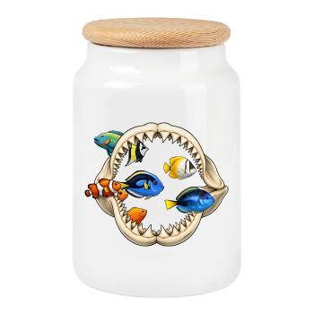 Amateur d’aquarium Dentition de requin Poisson Océan - Boîte à biscuits avec couvercle en bois - blanc - Devant