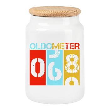 Oldometer 68 Retro 69th Birthday Milestone - Cookie Jar with Wooden Lid - white - Front