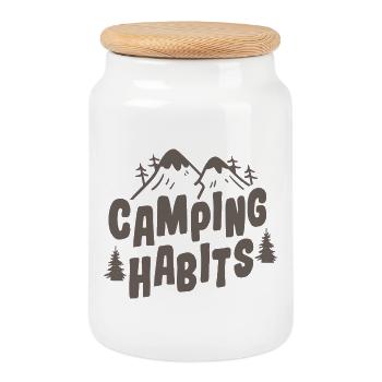 Camping Habits Funny Outdoor Camping Design - Cookie Jar with Wooden Lid - white - Front