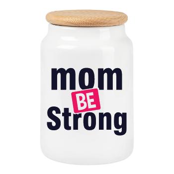 Strong Mom Motivation Shirt - Keksdose mit Holzdeckel - Weiß - Vorne