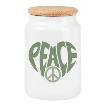 Friedens Herz mit Peace Typo - Keksdose mit Holzdeckel - Weiß - Vorne