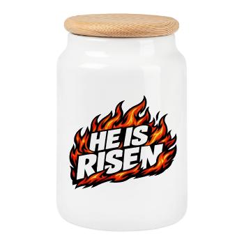 He is risen Flames Vintage - Cookie Jar with Wooden Lid - white - Front