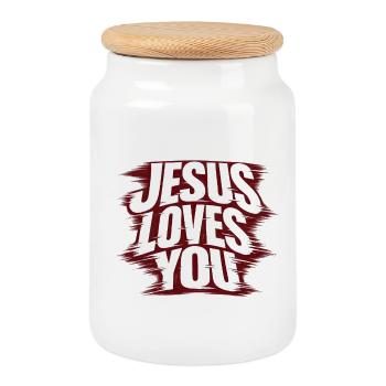 Jesus loves You - Cookie Jar with Wooden Lid - white - Front