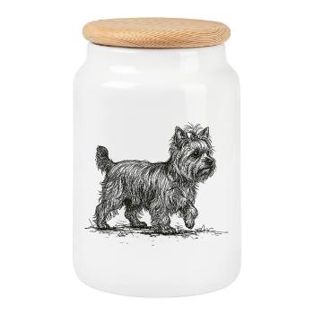 Yorkshire Terrier Sketch – Hund Design - Keksdose mit Holzdeckel - Weiß - Vorne