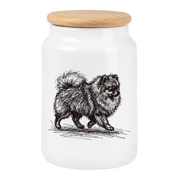 Zwergspitz Sketch – Minimalistisches Hund Design - Keksdose mit Holzdeckel - Weiß - Vorne